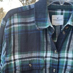 American Eagle Outfitters Oversized Plaid Shirt in Blue and Green